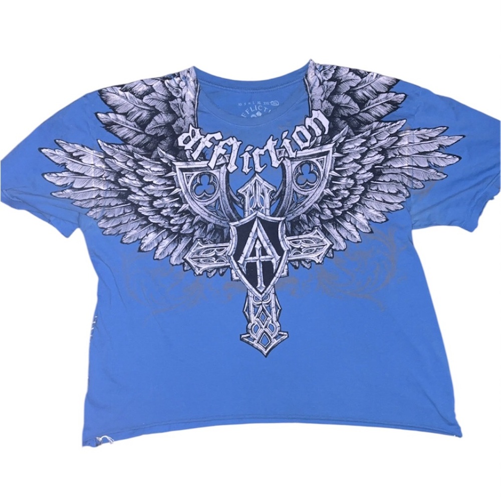(CROPPED) Affliction Blue Graphic Men's Shirt